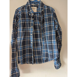 Men's Abercrombie & Fitch Plaid Casual Button Down Shirt L Navy Blue